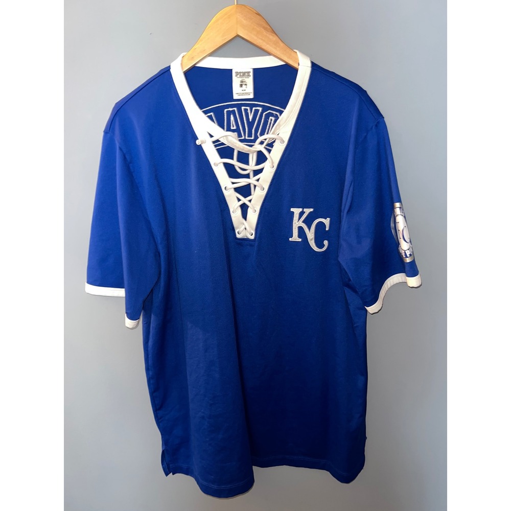PINK Victoria's Secret Kansas City Royals Lace Up‎ Jersey Shirt Blue Womens M